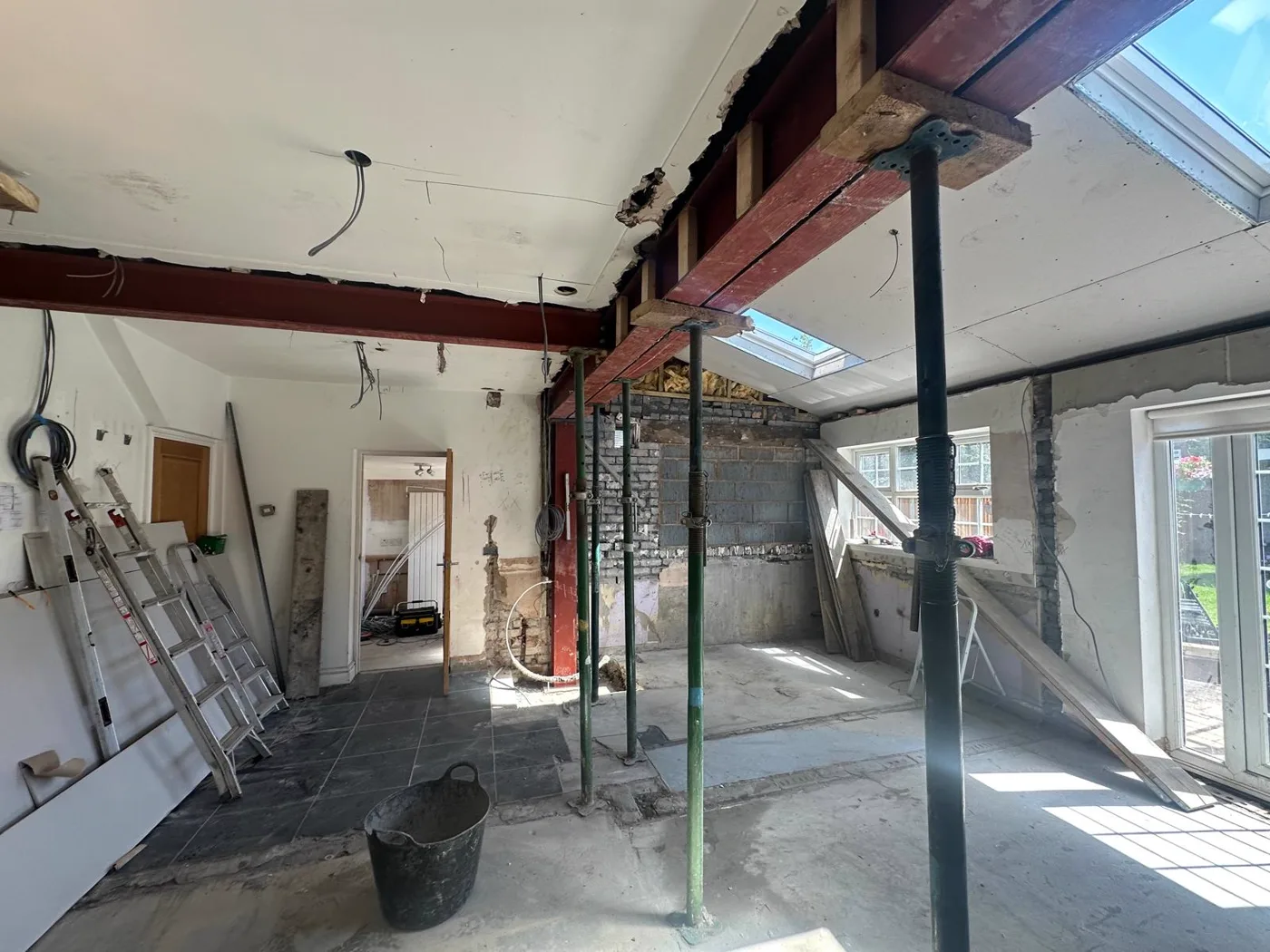 The space stripped back to the steel beams during the structural work.